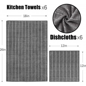 Microfiber Kitchen Towels and Dishcloths Set, 26 X 18 Inch and 12 X 12 Inch, Set of 12 Bulk Lint Free Dish Towels for Drying Dishes, Grey