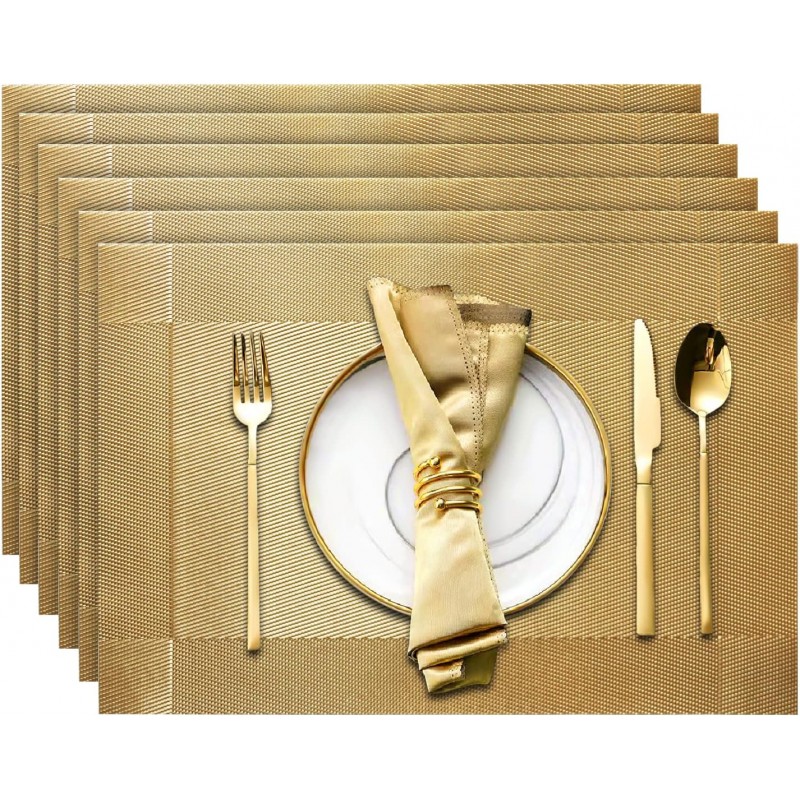 Trophable Placemats Set of 6, Table Placemats Heat Resistant Woven Placemats Washable PVC Place Mats Woven Vinyl Placemats Non-Slip Stain Resistant Kitchen Table Placemats Easy to Clean…