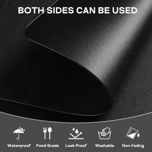 Vinyl Placemats Set of 6, Waterproof Faux Leather Heat Resistant Kitchen Place Mats, Wipeable Dining Table Place Mats and Coasters for Kitchen, Dining, Decor, Outdoor (Black)