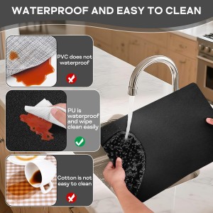 Vinyl Placemats Set of 6, Waterproof Faux Leather Heat Resistant Kitchen Place Mats, Wipeable Dining Table Place Mats and Coasters for Kitchen, Dining, Decor, Outdoor (Black)