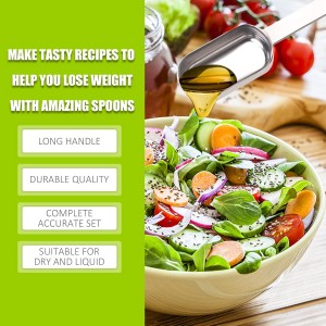 Long Handle Measuring Spoons Set of 6, Stainless Steel Measure Teaspoons, Metal Rectangular Bowl Tablespoon