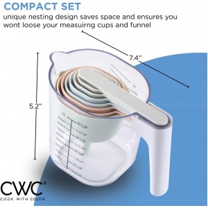 COOK WITH COLOR Measuring Cup Set - 9 PC. Nesting Stackable Liquid Measure Cup, Dry Measuring Cups and Spoons with Funnel and Scraper (Pastel)