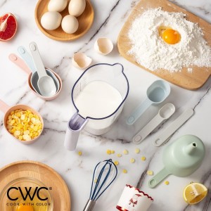 COOK WITH COLOR Measuring Cup Set - 9 PC. Nesting Stackable Liquid Measure Cup, Dry Measuring Cups and Spoons with Funnel and Scraper (Pastel)