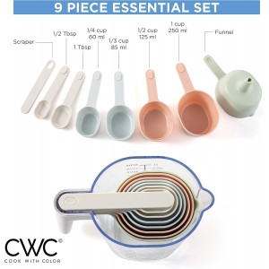 COOK WITH COLOR Measuring Cup Set - 9 PC. Nesting Stackable Liquid Measure Cup, Dry Measuring Cups and Spoons with Funnel and Scraper (Pastel)