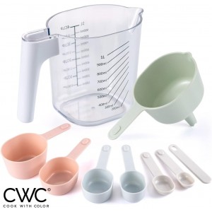 COOK WITH COLOR Measuring Cup Set - 9 PC. Nesting Stackable Liquid Measure Cup, Dry Measuring Cups and Spoons with Funnel and Scraper (Pastel)