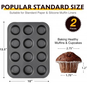 HONGBAKE Muffin Pan for Baking, Nonstick Cupcake Tin 12 Cup, 2 Pack Cup Cake Tray, Premium Cheesecake Pans, Dishwasher Safe - Dark Grey