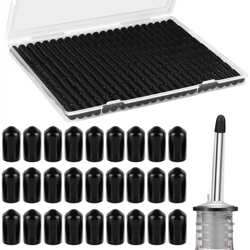 RYKOMO 200 Pack Pourers Spouts Covers Liquor Spout Covers Olive Oil Dust Rubber Caps for Liquor Olive Oil Bottles