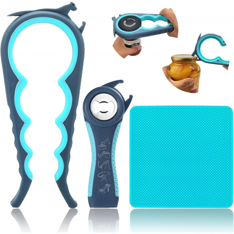 Latest Jar Opener and 5 in 1 Bottle Opener with Rubber Jar gripper Pad Ideal for Seniors with arthritis Weak Hands and Low Strength