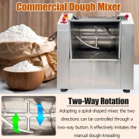 TECHTONGDA Commercial Dough Mixer All Stainless Steel Pizza Dough Mixer 110V Dough Blender Kneading Machine with 25 KG Kneading Capacity and 90 Degree Tilt for Schools Bakeries Restaurants Pizzerias