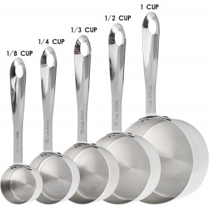 Measuring Cups Set of 5, Stainless Steel Measuring Cups Set, Kitchen Measuring Cup Set, Metal Measuring Spoons for Baking, Dry Measuring Cups, Heavy Duty Measurement Cups with 1/8 Measure Cup