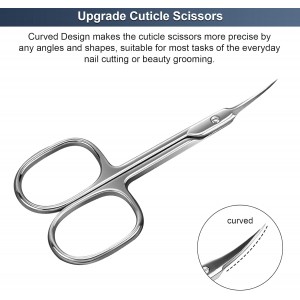 CGBE Cuticle Scissors Extra Fine Curved Blade, Super Slim Manicure Scissors for Cuticles Professional Small Scissors with Precise Pointed Tip Grooming Blades, Eyebrow, Eyelash, and Dry Skin - Silvery