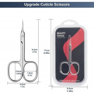 CGBE Cuticle Scissors Extra Fine Curved Blade, Super Slim Manicure Scissors for Cuticles Professional Small Scissors with Precise Pointed Tip Grooming Blades, Eyebrow, Eyelash, and Dry Skin - Silvery