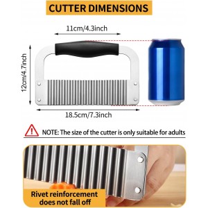 Crinkle Cutter Stainless Steel Potato Slicer Heavy Duty Wavy Crinkle Cutting Chopping Tools with Wooden Handle for Carrot Veggies (1, Black)