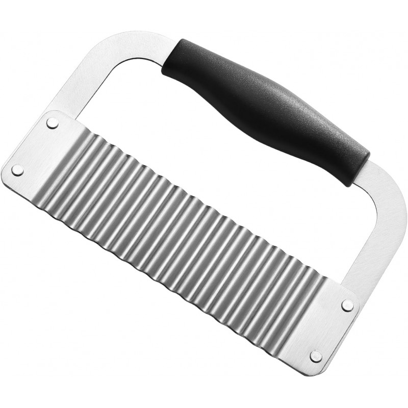Crinkle Cutter Stainless Steel Potato Slicer Heavy Duty Wavy Crinkle Cutting Chopping Tools with Wooden Handle for Carrot Veggies (1, Black)