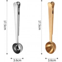 Stainless Steel Coffee Scoop Clip, 2PCS Stainless Steel Coffee Measuring Spoon with Sealed Bag Holder for Tea, Coffee Beans, Protein Powder, Instant Drink (Silver, Gold)