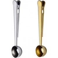 Stainless Steel Coffee Scoop Clip, 2PCS Stainless Steel Coffee Measuring Spoon with Sealed Bag Holder for Tea, Coffee Beans, Protein Powder, Instant Drink (Silver, Gold)