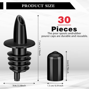 30 Pcs Bottle Pourers Syrup Pour Spouts Including Snow Cone Syrup Alcohol Liquor Bottle Pourers and Rubber Dust Cap Covers Dispenser Accessories