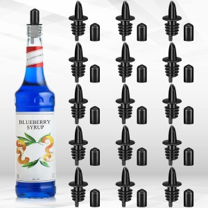 30 Pcs Bottle Pourers Syrup Pour Spouts Including Snow Cone Syrup Alcohol Liquor Bottle Pourers and Rubber Dust Cap Covers Dispenser Accessories