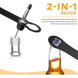 Remerry 4 Pcs Bottle Opener and Pour Spout Remover Flat Bar Key Stainless Steel Bar Speed Opener for Wine Bottle Double Ended Beer Bartenders Kitchen (Black)
