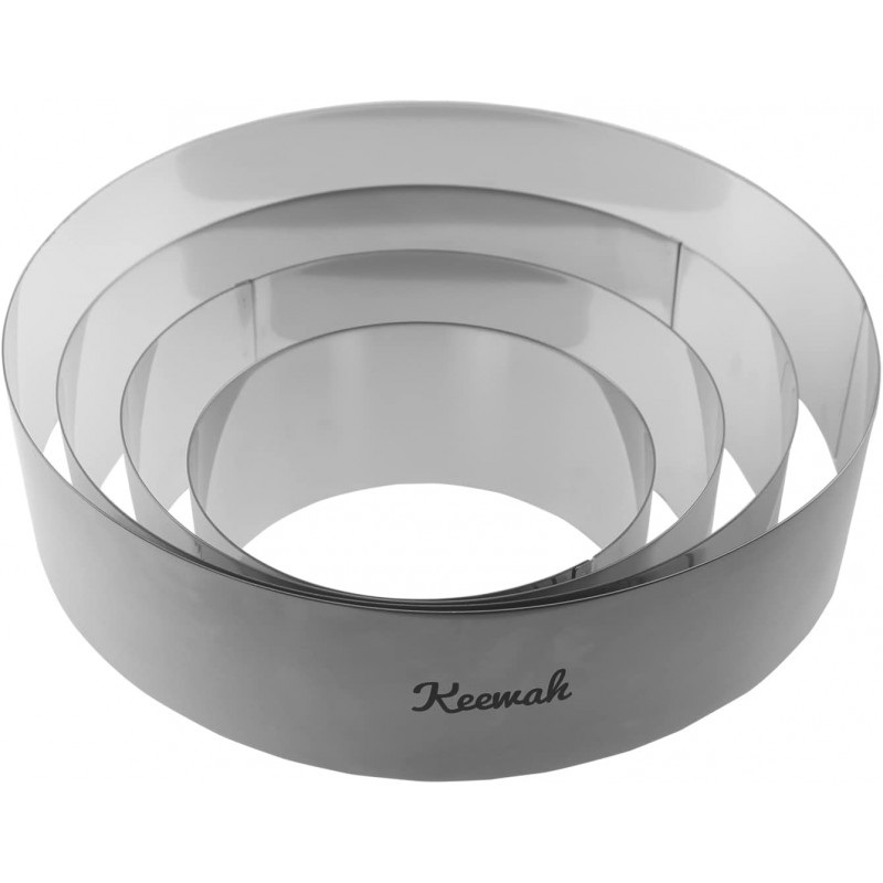 Keewah Round Mousse Cake Ring Set, 6/8/10/12 inch, 4 Piece, Stainless Steel