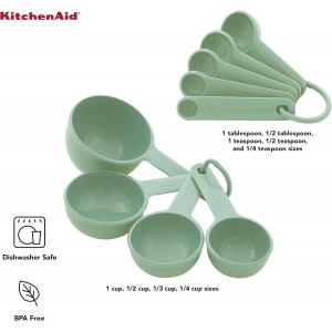 KitchenAid Universal Easy To Read Measuring Cup and Spoon Set with Soft Grip Handle for Maximum Control, Hang Hole and Nesting For Easy Storage, Dishwasher Safe, 9 Piece, Pistachio