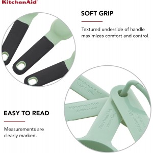 KitchenAid Universal Easy To Read Measuring Cup and Spoon Set with Soft Grip Handle for Maximum Control, Hang Hole and Nesting For Easy Storage, Dishwasher Safe, 9 Piece, Pistachio