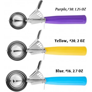 Ice Cream Scoop Set, 3 PCS Cookie Scoops, Disher, Muffin Scoops, Cupcake Scoop - #16 (2.7 oz), #20 (2 oz), #30 (1.25 oz), For Cookie, Ice Cream, Muffin, Side Dish, Mashed Potatoes