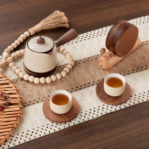 Wooden Coasters for Drinks-Natural Acacia Wood Drink Coaster with Magnetic for Coffee Table,Fun Cute Coasters with Holder for Modern Home Decor-Set of 5