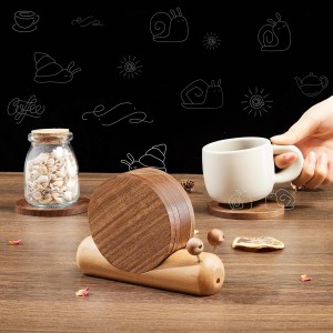 Wooden Coasters for Drinks-Natural Acacia Wood Drink Coaster with Magnetic for Coffee Table,Fun Cute Coasters with Holder for Modern Home Decor-Set of 5