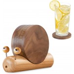 Wooden Coasters for Drinks-Natural Acacia Wood Drink Coaster with Magnetic for Coffee Table,Fun Cute Coasters with Holder for Modern Home Decor-Set of 5