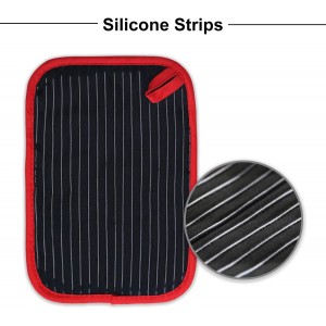 Hot Pads for Kitchen, Potholders for Kitchen Heat Resistant, Heavy Duty Pot Holders with Pockets Non Slip, Pure Cotton and Terrycloth Lining Pot Holders Set of 2, Black