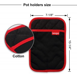 Hot Pads for Kitchen, Potholders for Kitchen Heat Resistant, Heavy Duty Pot Holders with Pockets Non Slip, Pure Cotton and Terrycloth Lining Pot Holders Set of 2, Black