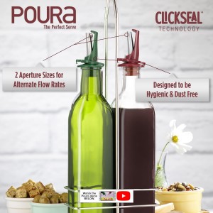 Poura Oil and Vinegar Dispenser Spouts | Airtight ClickSeal BPA Free Bottle Pourers Keeps Oil Fresh with Built-in Caps | Use Your Own Bottles as Vinegar Dispensers | Dishwasher Safe