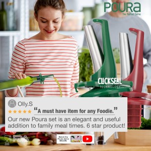 Poura Oil and Vinegar Dispenser Spouts | Airtight ClickSeal BPA Free Bottle Pourers Keeps Oil Fresh with Built-in Caps | Use Your Own Bottles as Vinegar Dispensers | Dishwasher Safe