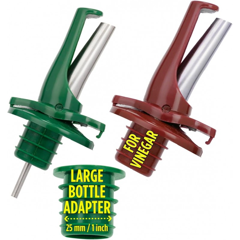Poura Oil and Vinegar Dispenser Spouts | Airtight ClickSeal BPA Free Bottle Pourers Keeps Oil Fresh with Built-in Caps | Use Your Own Bottles as Vinegar Dispensers | Dishwasher Safe
