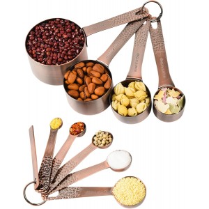 Smithcraft Copper Measuring Cups and Spoons Set 10, Metric & US Stainless Steel Measuring and Spoons Set for Baking & Kitchen, Nesting 4 Metal Measure Cups & 5 Spoons & Leveler for Dry & Liquid
