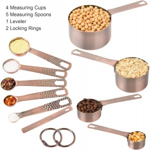 Smithcraft Copper Measuring Cups and Spoons Set 10, Metric & US Stainless Steel Measuring and Spoons Set for Baking & Kitchen, Nesting 4 Metal Measure Cups & 5 Spoons & Leveler for Dry & Liquid