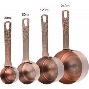 Smithcraft Copper Measuring Cups and Spoons Set 10, Metric & US Stainless Steel Measuring and Spoons Set for Baking & Kitchen, Nesting 4 Metal Measure Cups & 5 Spoons & Leveler for Dry & Liquid