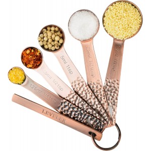 Smithcraft Copper Measuring Cups and Spoons Set 10, Metric & US Stainless Steel Measuring and Spoons Set for Baking & Kitchen, Nesting 4 Metal Measure Cups & 5 Spoons & Leveler for Dry & Liquid
