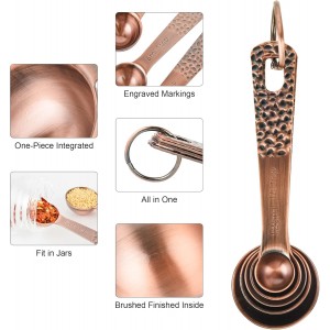 Smithcraft Copper Measuring Cups and Spoons Set 10, Metric & US Stainless Steel Measuring and Spoons Set for Baking & Kitchen, Nesting 4 Metal Measure Cups & 5 Spoons & Leveler for Dry & Liquid