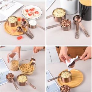 Smithcraft Copper Measuring Cups and Spoons Set 10, Metric & US Stainless Steel Measuring and Spoons Set for Baking & Kitchen, Nesting 4 Metal Measure Cups & 5 Spoons & Leveler for Dry & Liquid