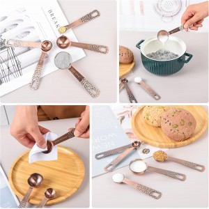 Smithcraft Copper Measuring Cups and Spoons Set 10, Metric & US Stainless Steel Measuring and Spoons Set for Baking & Kitchen, Nesting 4 Metal Measure Cups & 5 Spoons & Leveler for Dry & Liquid