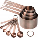 Smithcraft Copper Measuring Cups and Spoons Set 10, Metric & US Stainless Steel Measuring and Spoons Set for Baking & Kitchen, Nesting 4 Metal Measure Cups & 5 Spoons & Leveler for Dry & Liquid
