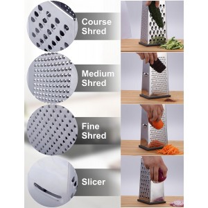 Kaishun Cheese Grater, Box Grater for Cheese Stainless steel Vegetable Slicer Food Shredder 4-sided Convenience for kitchen