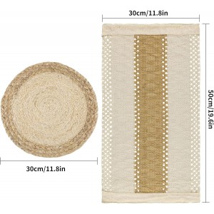 Handmade Boho Placemats Set of 6 - Natural Cotton Burlap and Water Straw Woven Combination Table Mats, Macrame Décor and Farmhouse Style Placemats, for Dining Table Kitchen