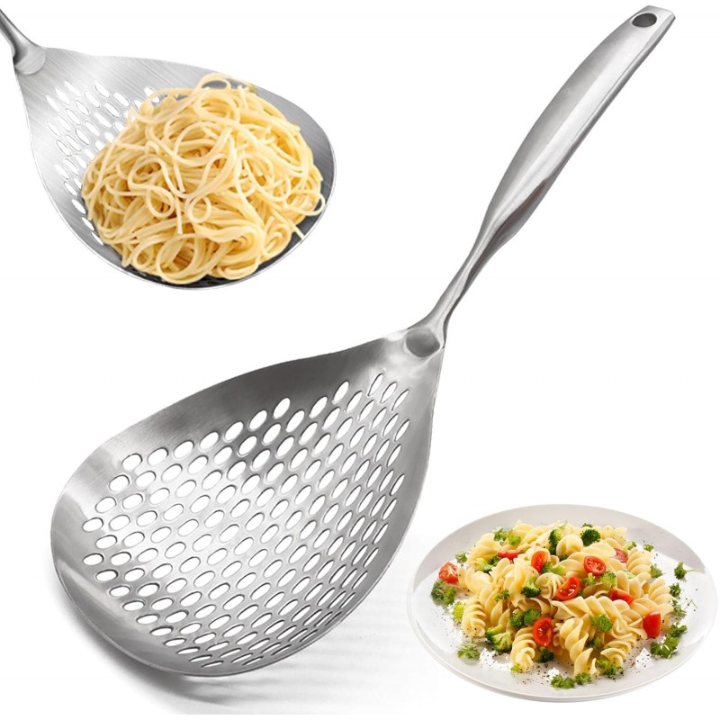 KAYCROWN Skimmer Slotted Spoon, 304 Stainless Steel Skimmer Ladle Spoon Spider Strainer for Cooking and Frying, Pasta Strainer Spoon Frying Kitchen Cooking Colander