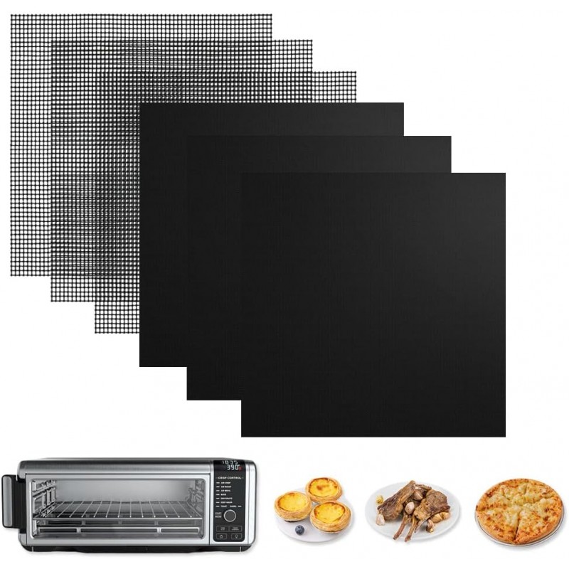 for Ninja Foodi Reusable Air Fryer Liners 12x12inch Non-Stick，Bottom of Toaster Oven Mat,3x Liners + 3x Mesh Sheets, Baking/Microwave/Grill,450°F,Pre-Cut Square for SP101/SP201/SP301/SP351