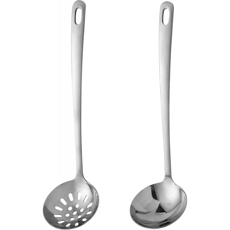 304 Stainless Steel Flatware Serving Utensils, Skimmer Slotted Spoon and Soup Ladle,Serving Utensil Set,[Rustproof, Heat Resistance,]Dishwasher Safe (Skimmer Slotted Spoon and Soup Ladle)