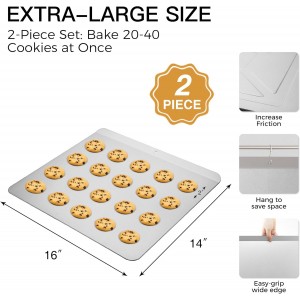 HONGBAKE 2 Pieces Large Flat Cookie Sheet No Edges, Nonstick Insulated Baking Pan, Commercial Oven Trays for Cooking, 16