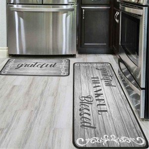 2Pcs Thankful Kitchen Rugs Set of 2 Grey Floor Mats for Cooking Non Slip Waterproof Standing Kitchen Runner Mats 17”x30”+17”x47”